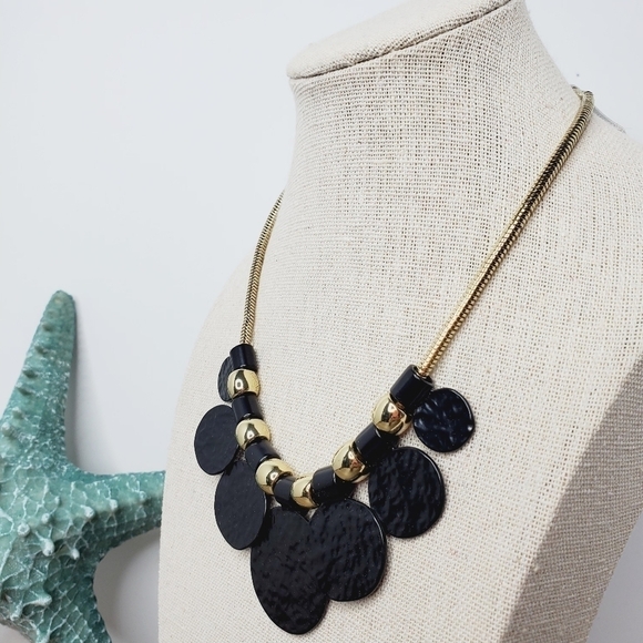 New gold black statement‎ necklace metal summer - Picture 6 of 11
